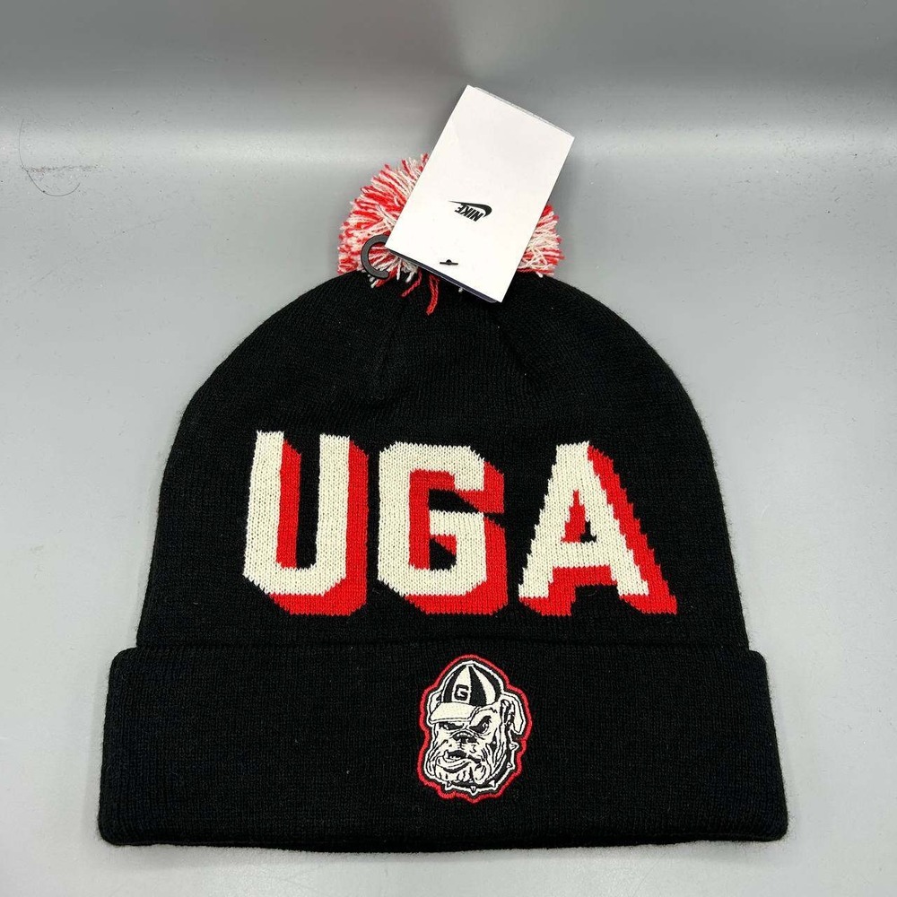 Nike Georgia Bulldogs NCAA Hat Men Black Cuffed Beanie Pom Pom Cap New